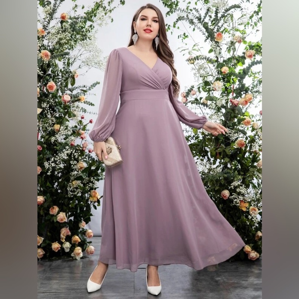 SHEIN Belle Plus Surplice Front Bishop Sleeve Chiffon
